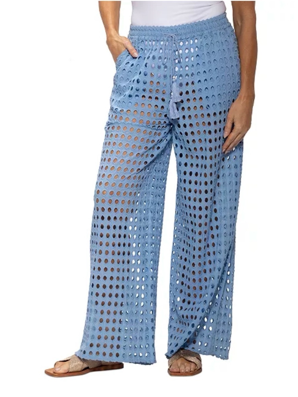Dotti Openwork Cover-up Beach Pants Periwinkle Blue Size XL NWT